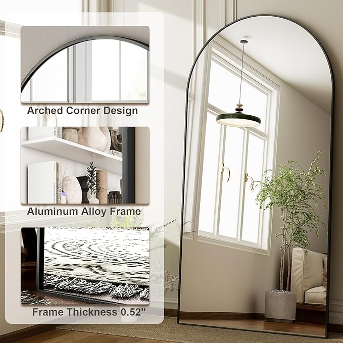 HARRITPURE 76"x34" Arched Full Length Mirror Free Standing Hanging Mounted - Image 4