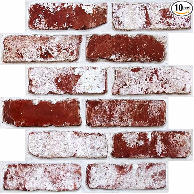 3D Peel and Stick Faux Brick Wall Panels 11.8" x 11.8" 10-Pack Red, Small by SMOOSTIKCDECOR