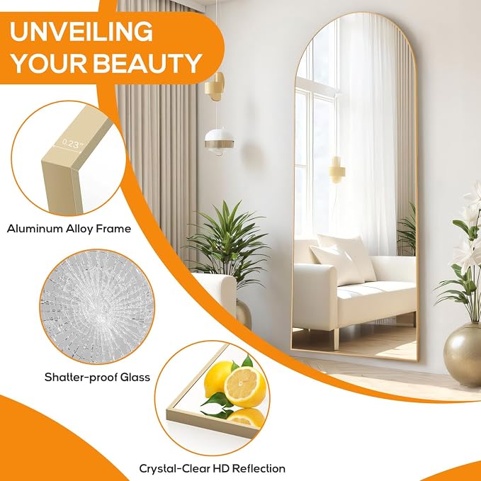 Arched Mirror Full Length, Upgraded 21"x64" Body Wall Mirrors - Image 5