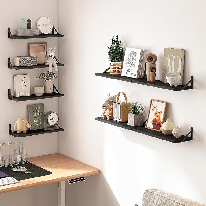 Fixwal Floating Shelves, Width 4.7in Rustic Wood Wall Shelves Set of 8 - Image 6
