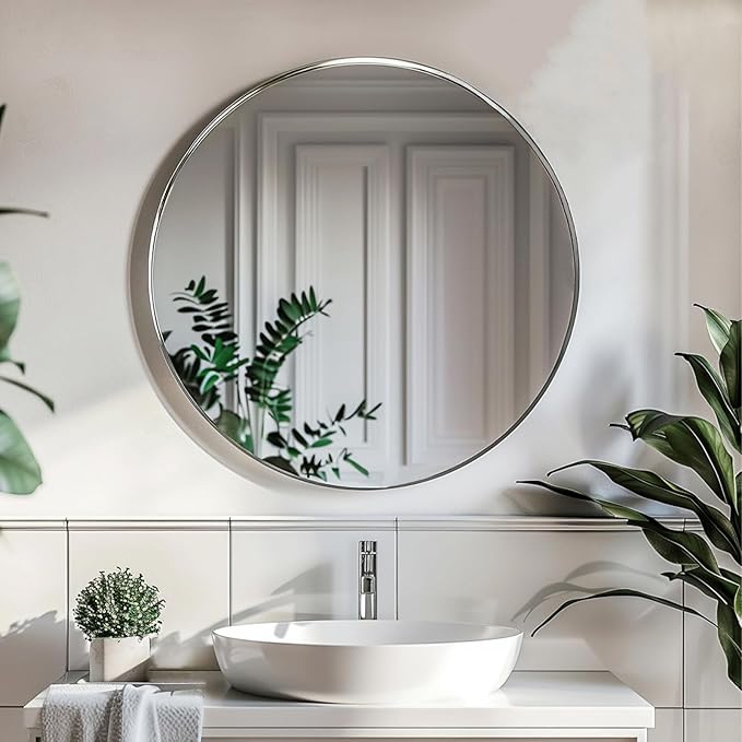 Sunniry Silver Round Mirror 24 inch, Circle Mirror - Image 3