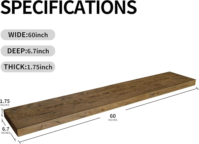 BGMG Floating Shelves 60 inch Long, Distressed, Wide Rustic Wooden Wall Shelves - Image 3