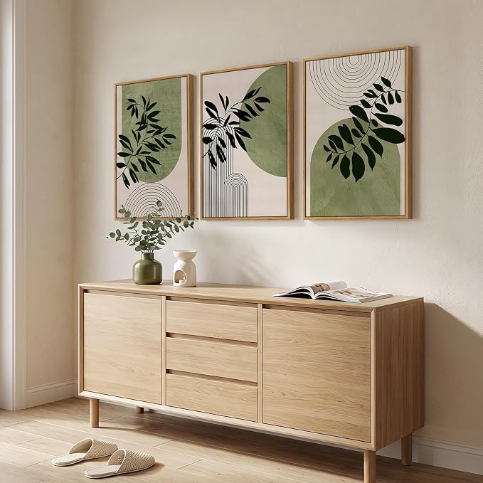 Framed Boho Botanical Wall Art for Living Room, 3 Piece Modern Green Bohemian - Image 2