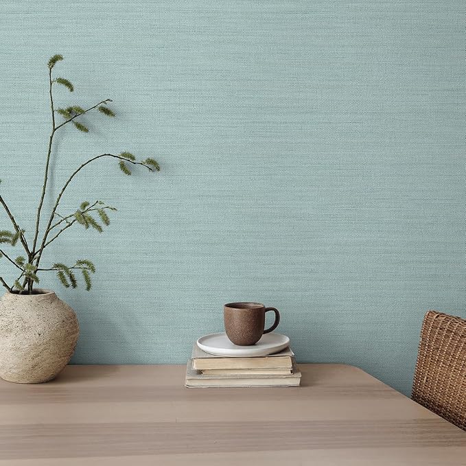 Tempaper Textured Seaglass Green Horizontal Faux Grasscloth Removable Peel and - Image 7