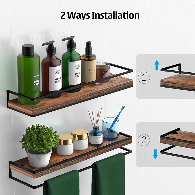 Meangood Floating Shelves Wall Mounted Set of 2, Rustic Wood Wall Storage - Image 5