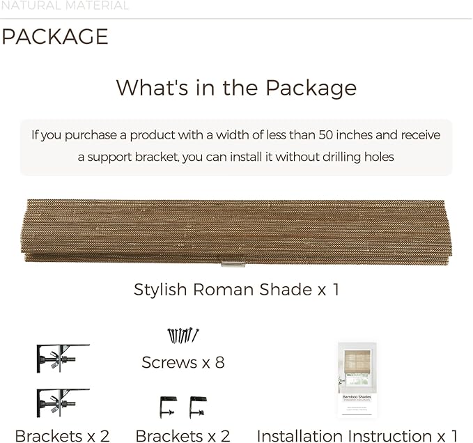 TWOPAGES Natural Woven No Drill Roman Shades, Custom Cordless Blackout Bamboo - Image 8