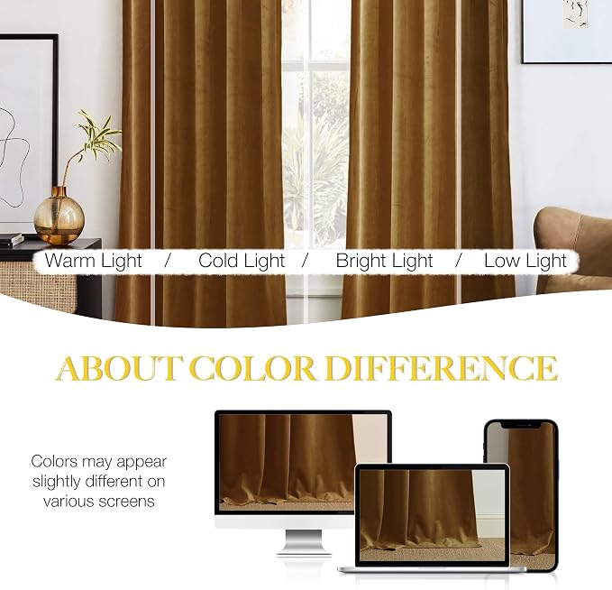NICETOWN Gold Brown Velvet Curtains, Luxury and Soft Thermal Insulated Velvet - Image 4
