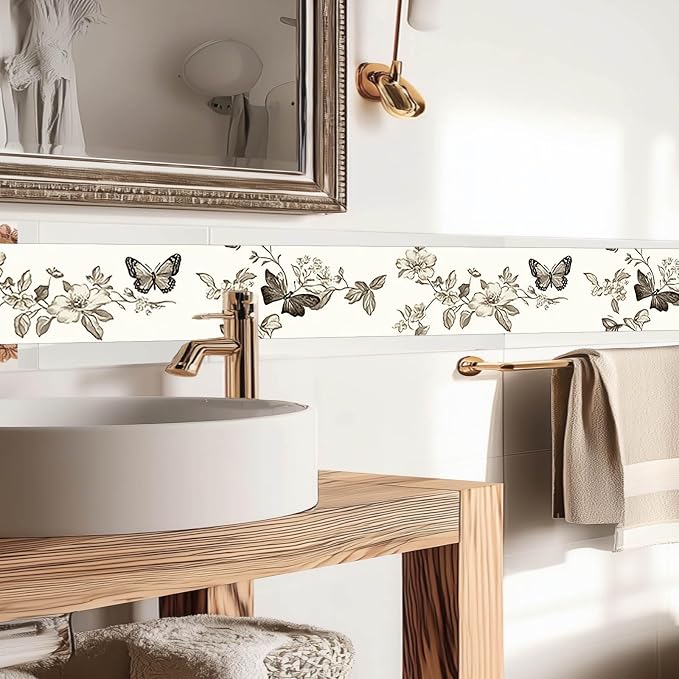 IVN Wallpaper Border Peel and Stick PVC Vintage Butterfly and Floral Design - Image 6