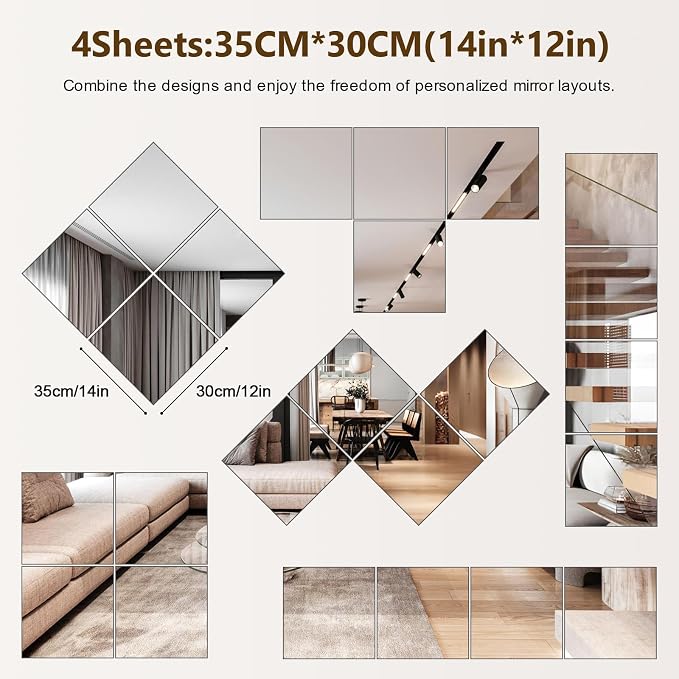 Shiftshade Mirror Wall Full Length, 12X14 Inch Unbreakable Mirror Tiles - Image 2