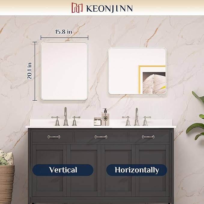 Keonjinn 16 x 20 Inch Brushed Nickel Bathroom Mirrors - Image 8