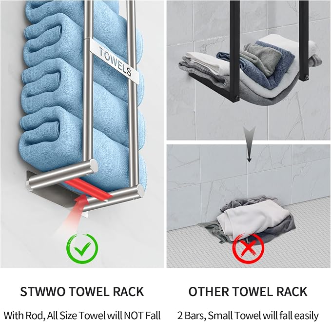 Towel Racks for Bathroom, STWWO Towel Storage for Small Bathroom 22inch - Image 4