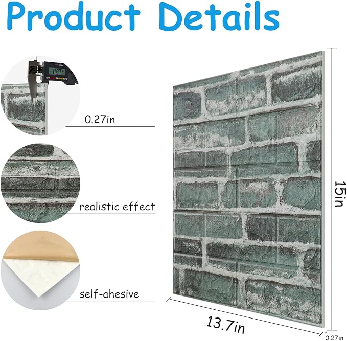 3D Wall Panels Peel and Stick in Green，20 PCS XPE Foam 3D Wallpaper, Faux Brick - Image 2