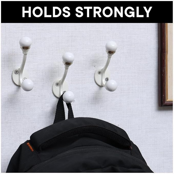 Indian Shelf Pack of 12 Double Prong White Decorative Coat Hooks Unique Coat - Image 6
