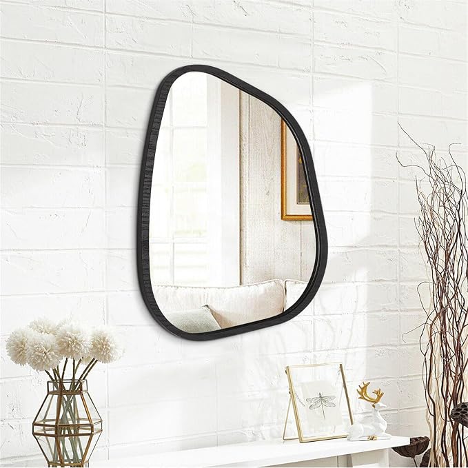 Irregular Wall Mirror Asymmetrical White Mirror Modern Wood Frame Unique Shape - Image 2