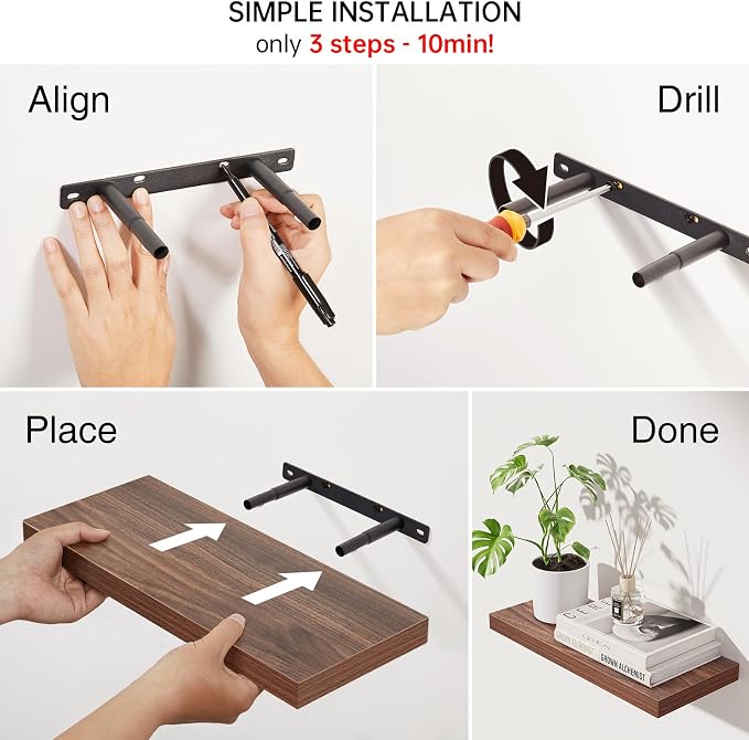 BAYKA Floating Shelves for Wall, Wall Mounted Rustic Wood Shelves for Bathroom - Image 5