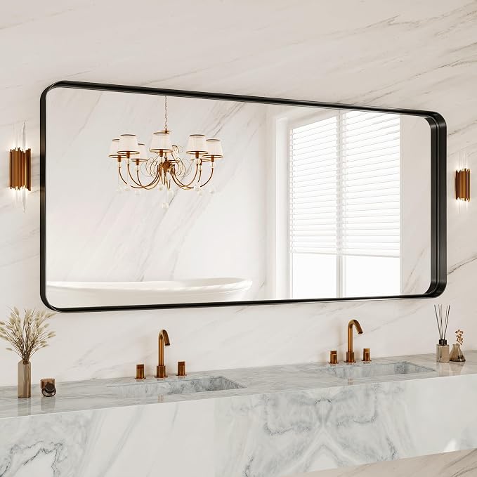 72 x 32 Inch Black Metal Framed Bathroom Mirror by MYSUNORIA