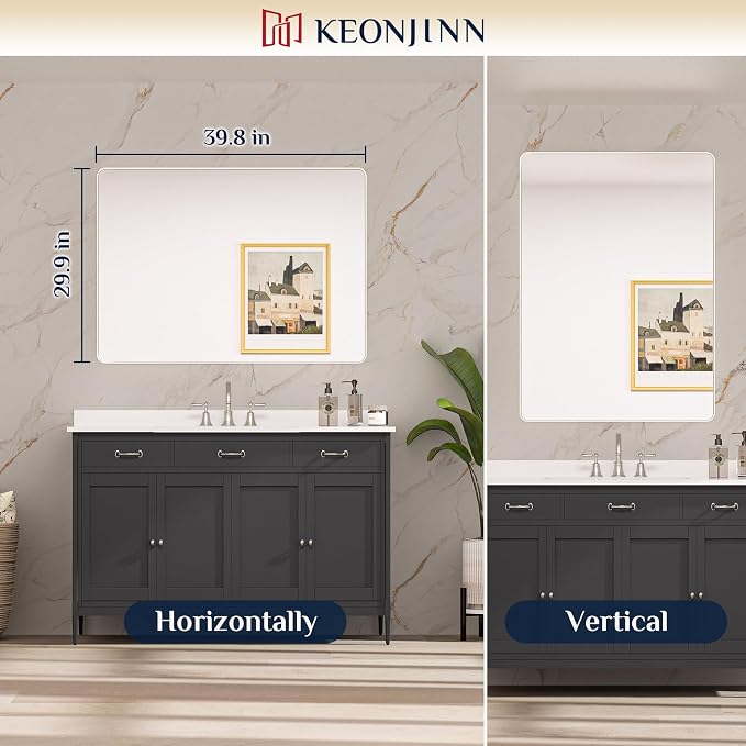 Keonjinn Brushed Nickel Mirror 40 x 30 Inch Large Silver Bathroom Mirror - Image 8