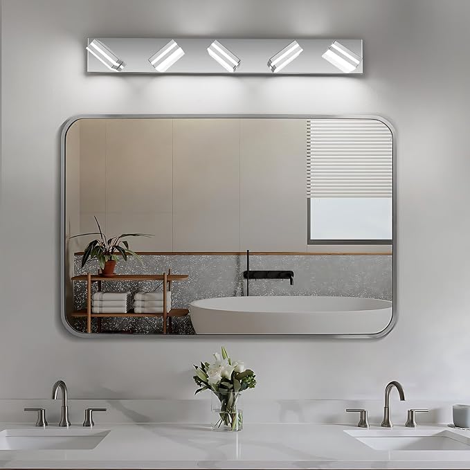 Modern LED Bathroom Lights Fixtures 5-Light, Stainless Steel Chrome Acrylic - Image 7