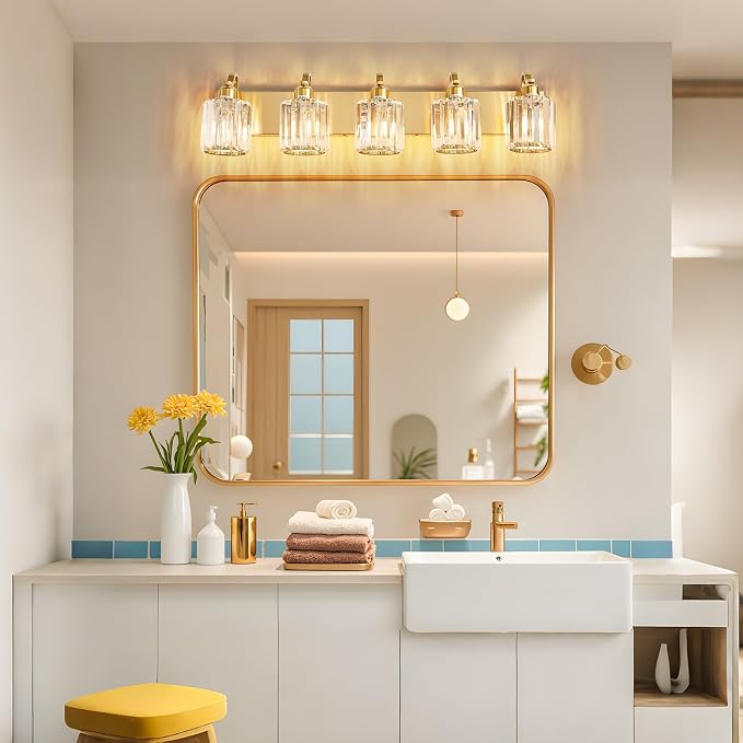 Modern Crystal Bathroom Vanity Light 5 Lights Crooked Gold Over Mirror Wall - Image 6
