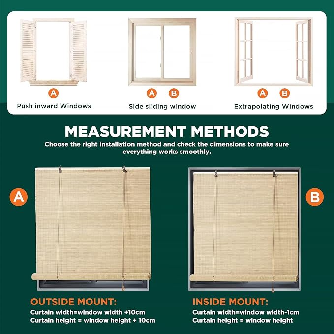 Bamboo Roller Blinds Shades, Outdoor Bamboo Roll Up, Vertical Lifting, - Image 7