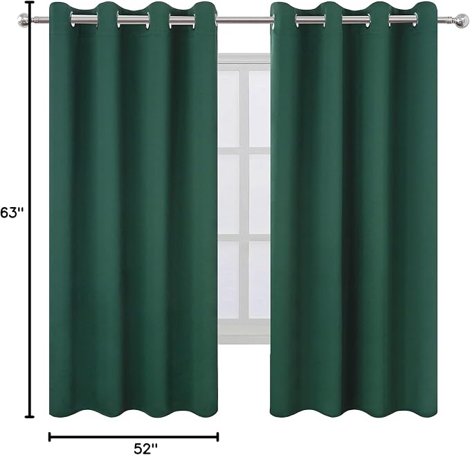 LEMOMO Dark Green Bedroom Blackout Curtains/52 x 63 Inch Long/Set of 2 Curtain - Image 10