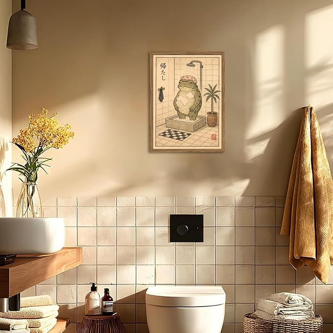 Funny Japanese Frog Bathroom Wall Art Whimsical Frog Shower Wall Decor 16x24 - Image 4