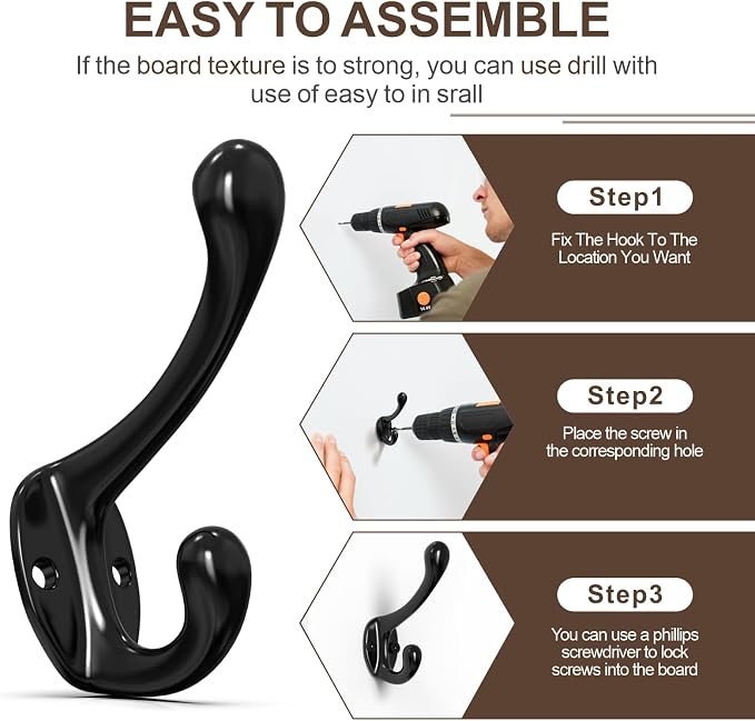 Coat Hooks, 16 Pack Black Metal Heavy Duty Screw-in Wall Hooks - Image 4