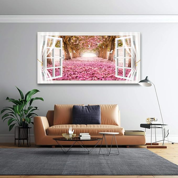 AH40174 Wall Art CanvasTrees and Pink Rose Paintings Printed Pictures Stretched - Image 5