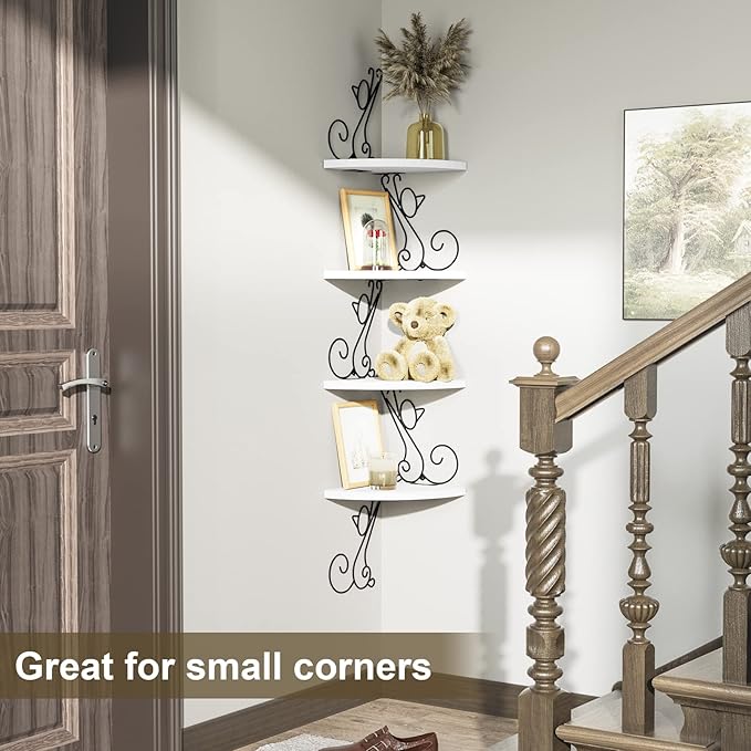 Alsonerbay Floating Corner Wood Shelves, 4 Tier Wall Mounted Rustic Storage - Image 4