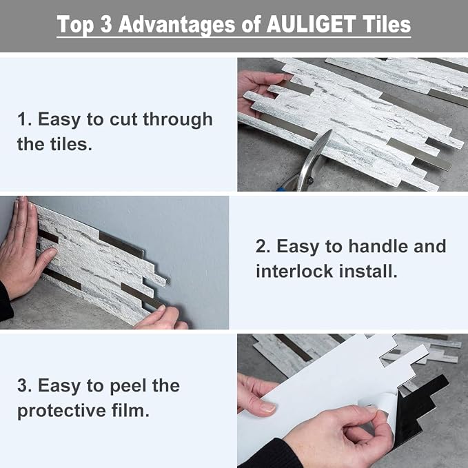 AULIGET 20 Sheets Faux Stone Peel and Stick Backsplash - Image 4