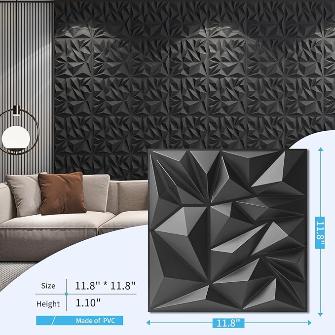 Art3d 50-Pack 3D Wall Panels for Interior Wall Decor, Modern Diamond Textured - Image 4