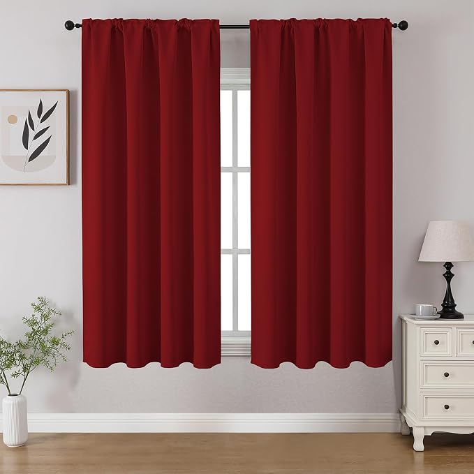 CUCRAF Red Blackout Curtains 45 inch Length 2 Panels Set, Rod Pocket Room by CUCRAF