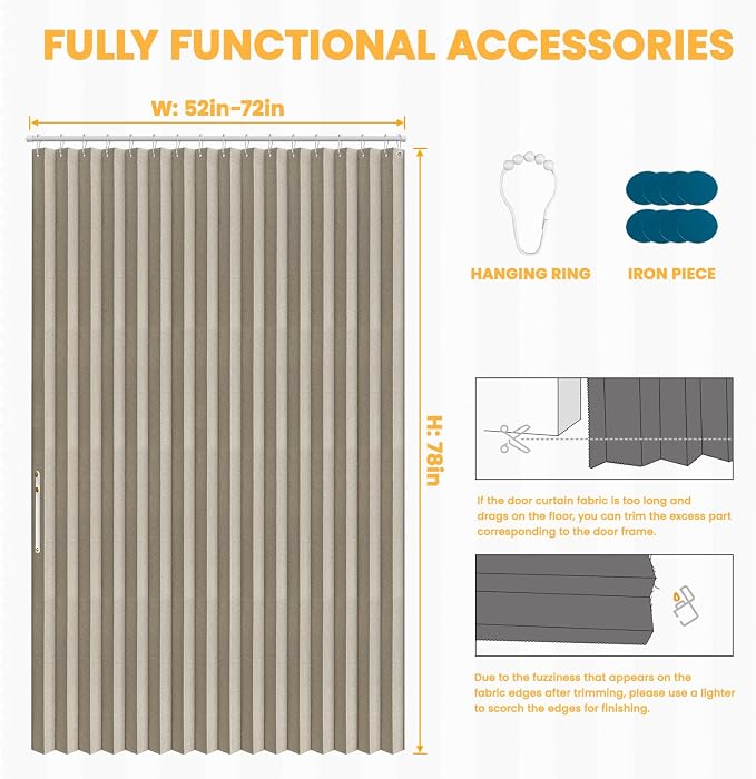 AJAZZ 100% Blackout Door Curtain Accordion Door Closet Curtain Invisible - Image 2