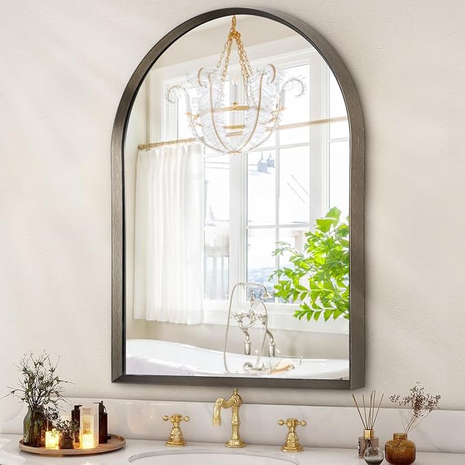 Arched Wall Mirror Bathroom Mirror Brushed Metal Vanity Wall Mounted Mirror by HLFMVWE