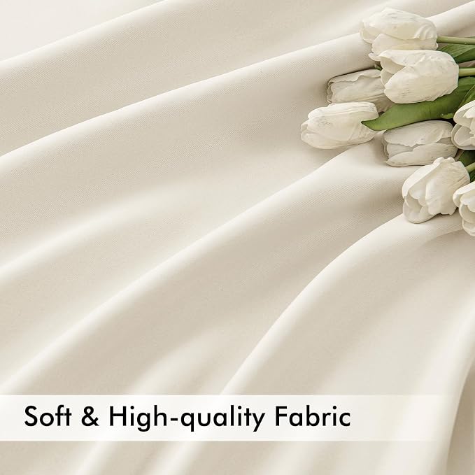 MIULEE Beige White Back Tab Blackout Curtains 63 Inch Length 2 Panels Set - Image 6