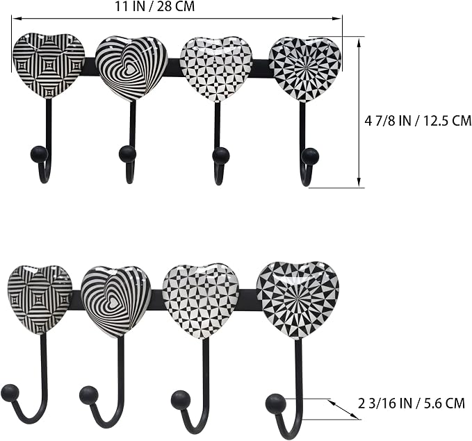 Coat Rack Wall Mounted with 4 Hooks, Heart Geometric Pattern Decorative Wall - Image 2