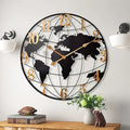 Large World Map Wall Clock, Metal Minimalist Modern Clock, Round Silent by KEQAMHOMEDECOR