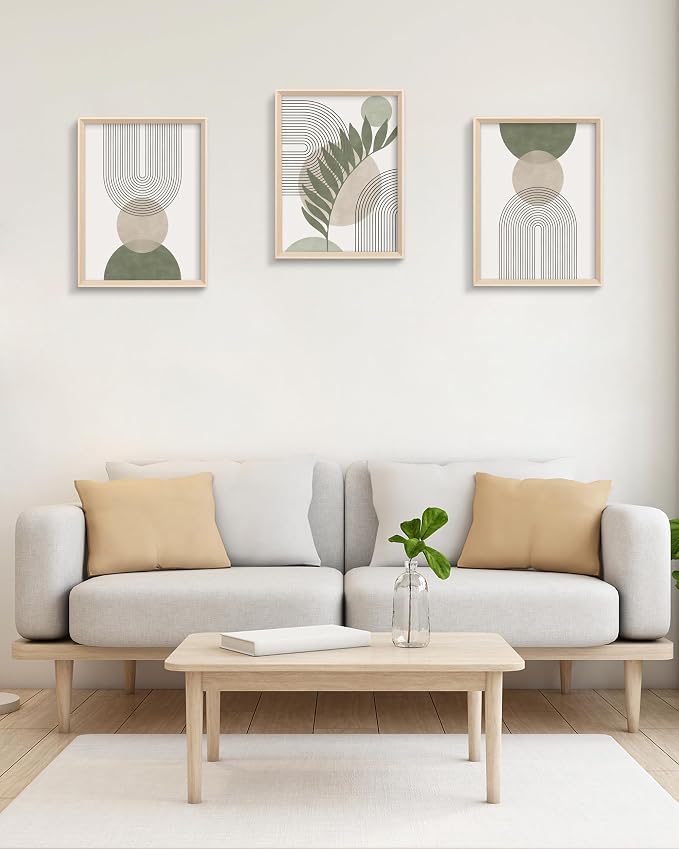 HesenDot Boho Sage Green Framed Wall Art, 12x16in High Framed Design Canvas - Image 6