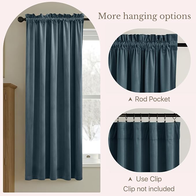 NICETOWN Slate Blue Blackout Velvet Curtains - Image 7