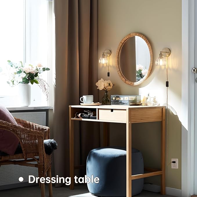 Shenmoyl Plug in Wall Sconce, Transparent Tulip Glass Lampshade Wall Light - Image 4