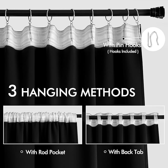 MIULEE Black Back Tab Blackout Curtains 100 Inch Length 2 Panels Set - Image 3