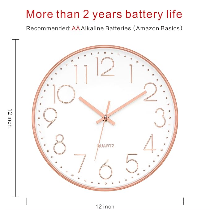 Foxtop Modern Wall Clock 12 Inch Non-Ticking Silent Battery Operated Round - Image 3