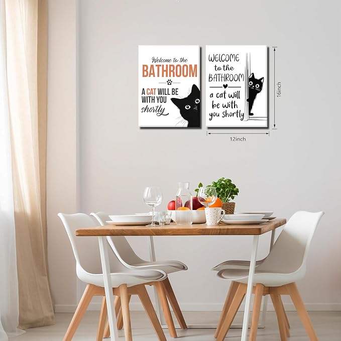 MUWAK Funny Welcome to the Bathroom Slogan Wall Art Set of 2 – Cat will Be - Image 3