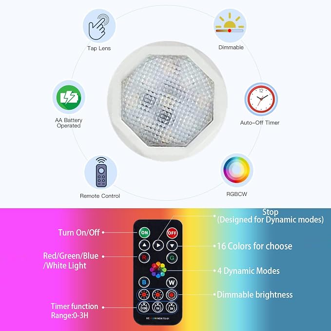 FINCMY Battery Operated Wall Sconces Set of Two, 18 RGB Colors Stick on Wall - Image 5