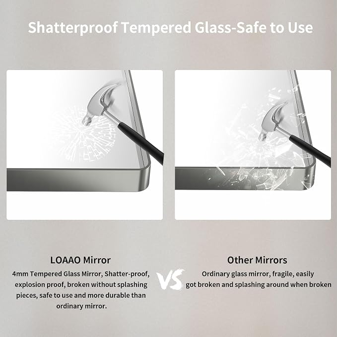 LOAAO 60X40 Inch Brushed Nickel Bathroom Mirror, Rounded Rectangle Silver Metal - Image 7