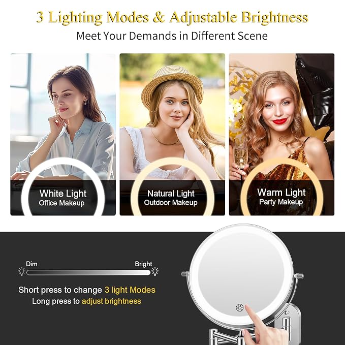 FUNTOUCH Rechargeable Wall Mounted Makeup Mirror - Image 4