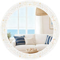 Large Round Mirror 36 Inch, Natural Mother of Pearl Inlay Mosaic Frame Circle by DUQIMOWALLMIRRORS