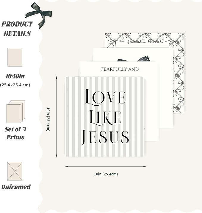 LARTSFRO Coquette Black Bow Jesus Wall Art Decor Posters, Inspirational Bible - Image 2