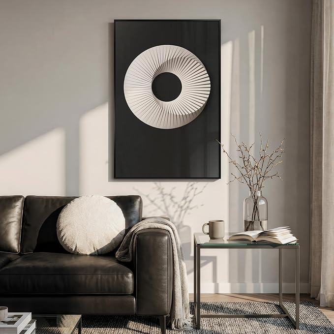 Framed Modern Black and White Abstract Wall Art, Large Contemporary Elegant - Image 2