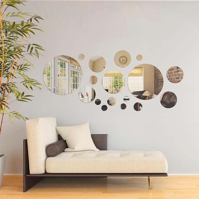 Shappy 32 Pcs Acrylic Mirror Wall Stickers Removable Round Wall Decal Circle - Image 7